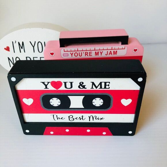 Hobby Lobby Valentine Day Wood Décor 80s Style Retro Cassette Tape Text Bubble - Picture 3 of 8